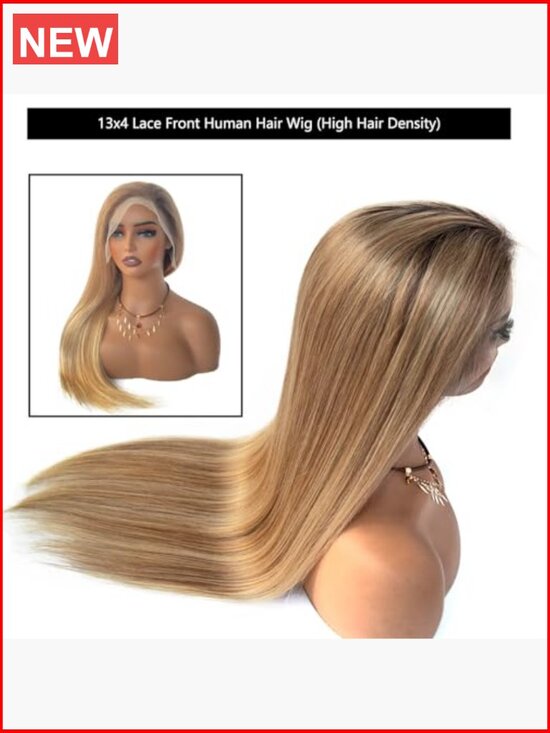 Straight Highlight Lace Front Human Hair Wig, Pre Plucked with Bleach Knots,
